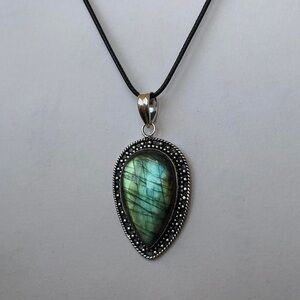Sterling Silver Labradorite Teardrop Pendant Necklace